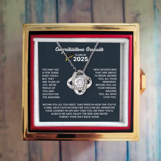 Class of 2025 Graduation Gift Set Rotating Rose Box Necklace Set