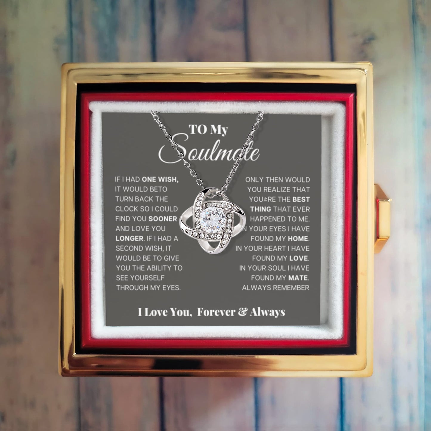 Soulmate Rotating Rose Box  Love Knot Necklace