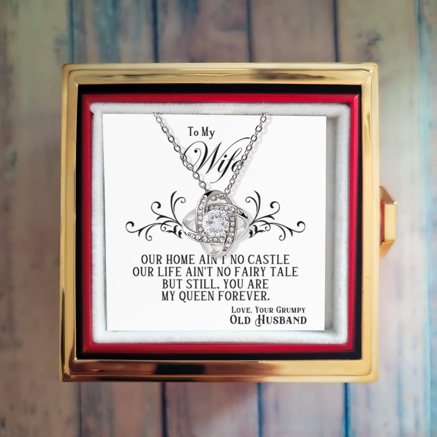 To My Wife Rotating Rose Box  Love Knot Necklace