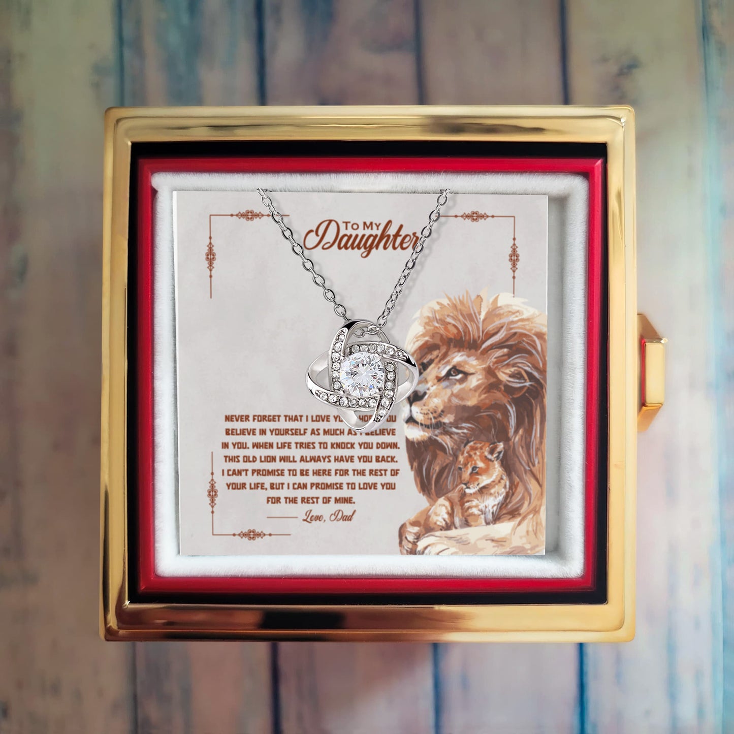Daughter Rotating Rose Box  Love Knot Necklace