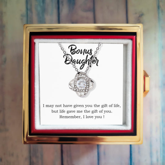 Bonus Daughter Rotating Rose Box with Love Knot Necklace