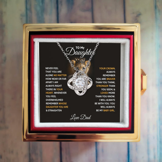 Daughter Rotating Rose Box  Love Knot Necklace