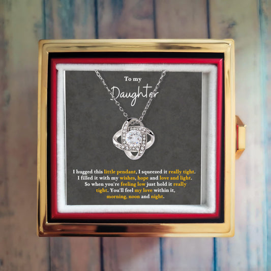 Daughter Rotating Rose Box  Love Knot Necklace