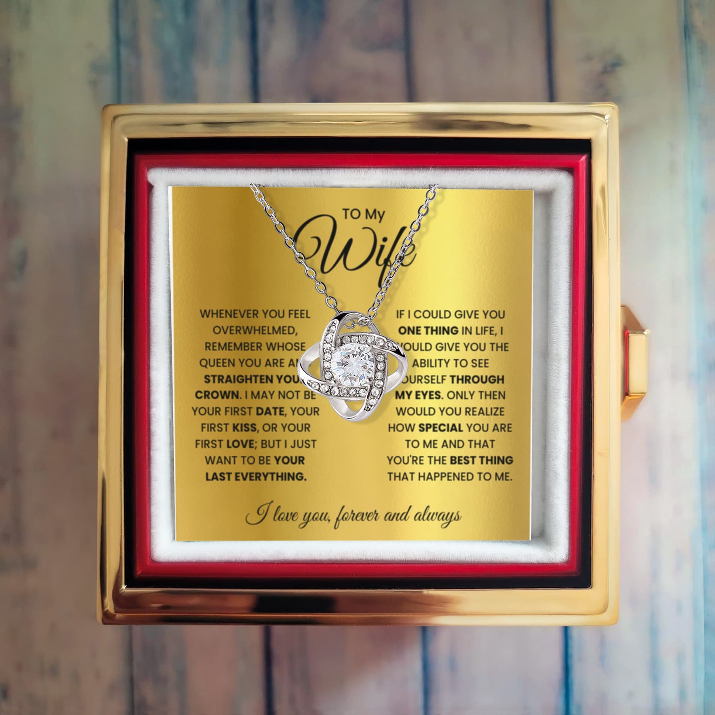 To My Wife Rotating Rose Box  Love Knot Necklace