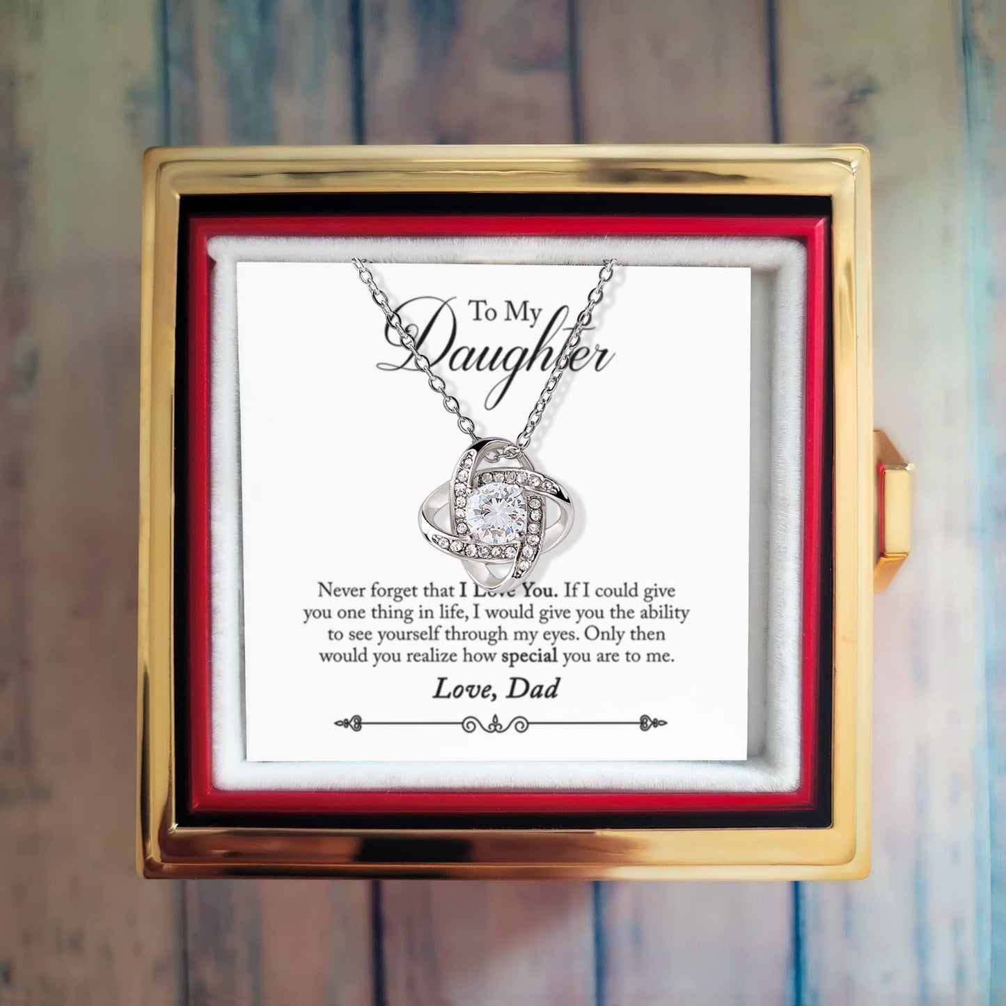 Daughter Rotating Rose Box and Love Knot Necklace Dad