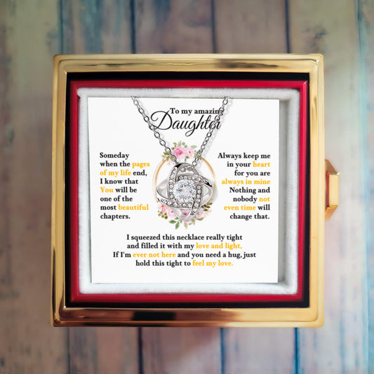 Daughter Rotating Rose Box  Love Knot Necklace