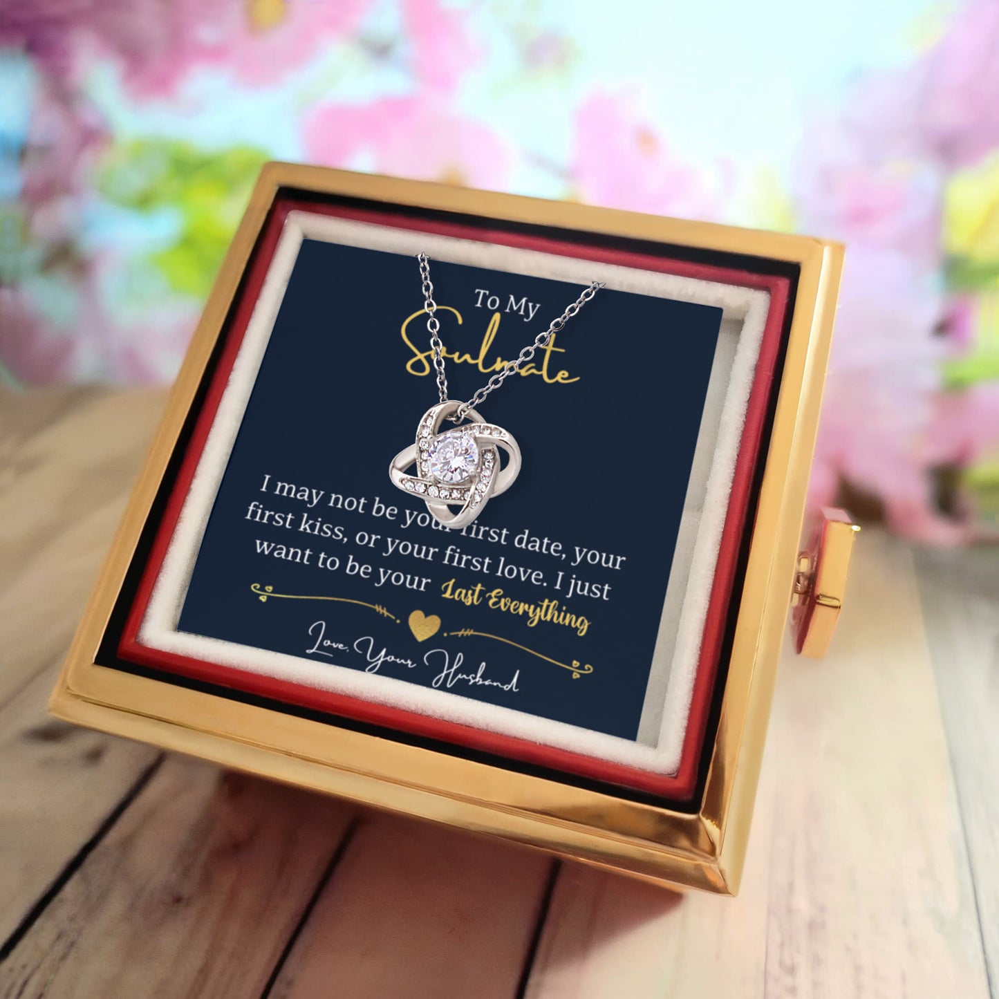 To My soulmate Rotating Rose Box  Love Knot Necklace