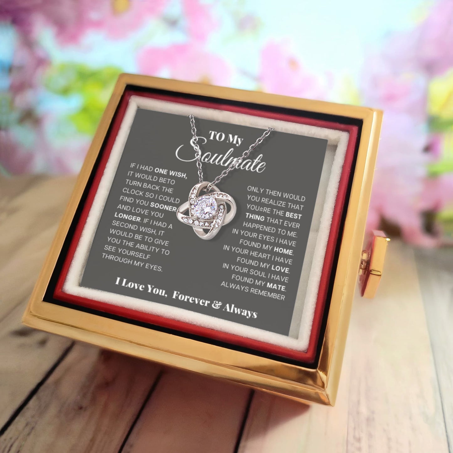Soulmate Rotating Rose Box  Love Knot Necklace