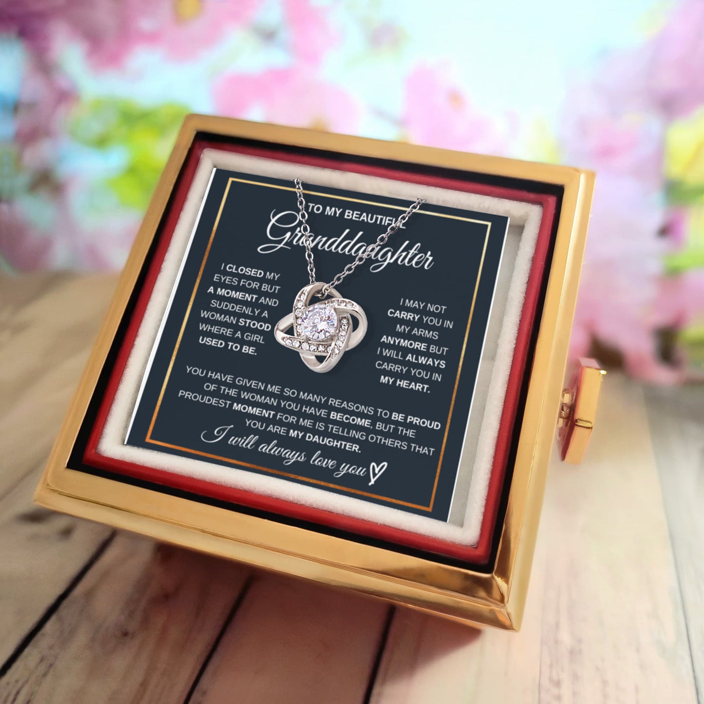Granddaughter Rotating Rose Box  Love Knot Necklace