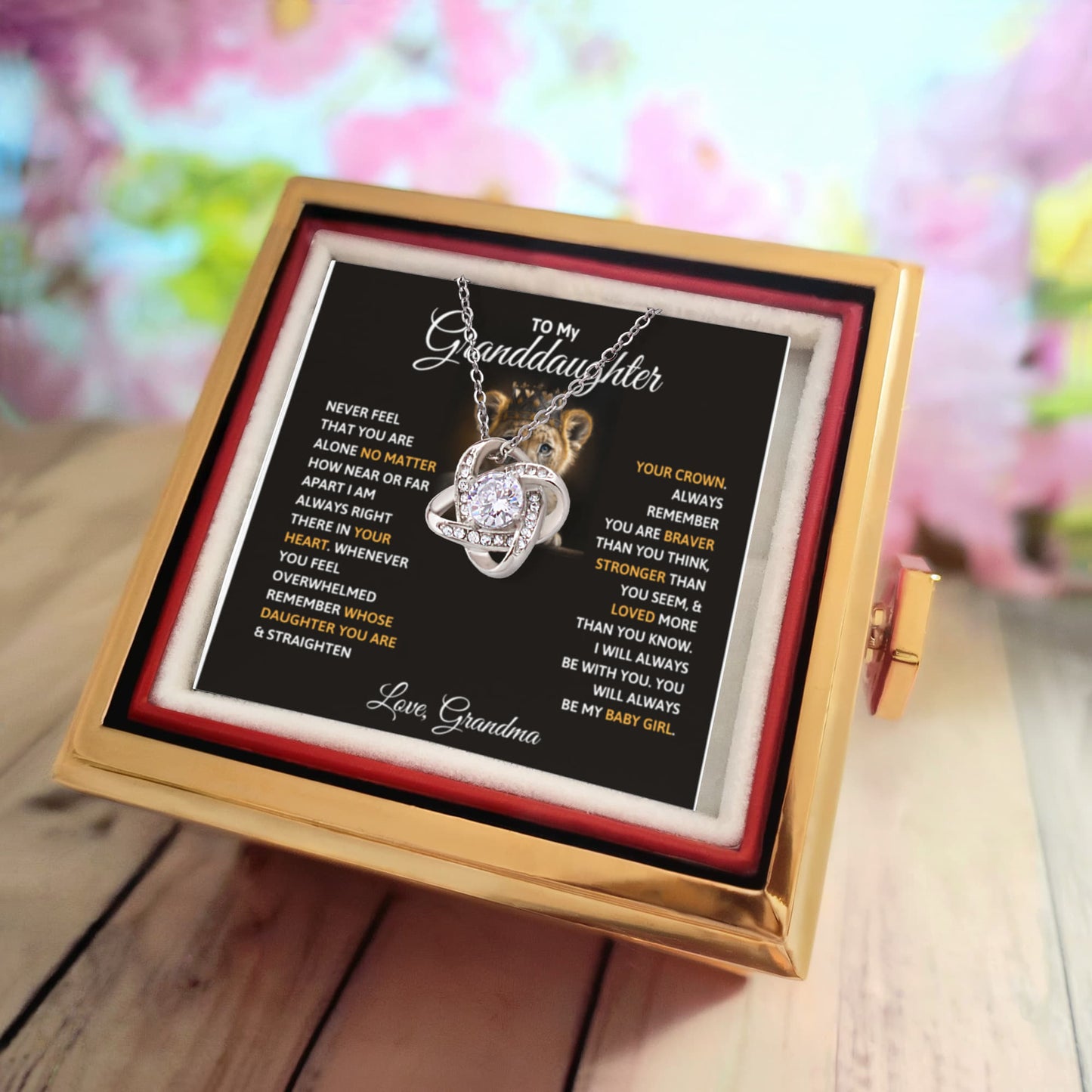 Granddaughter  Rotating Rose Box  Love Knot Necklace