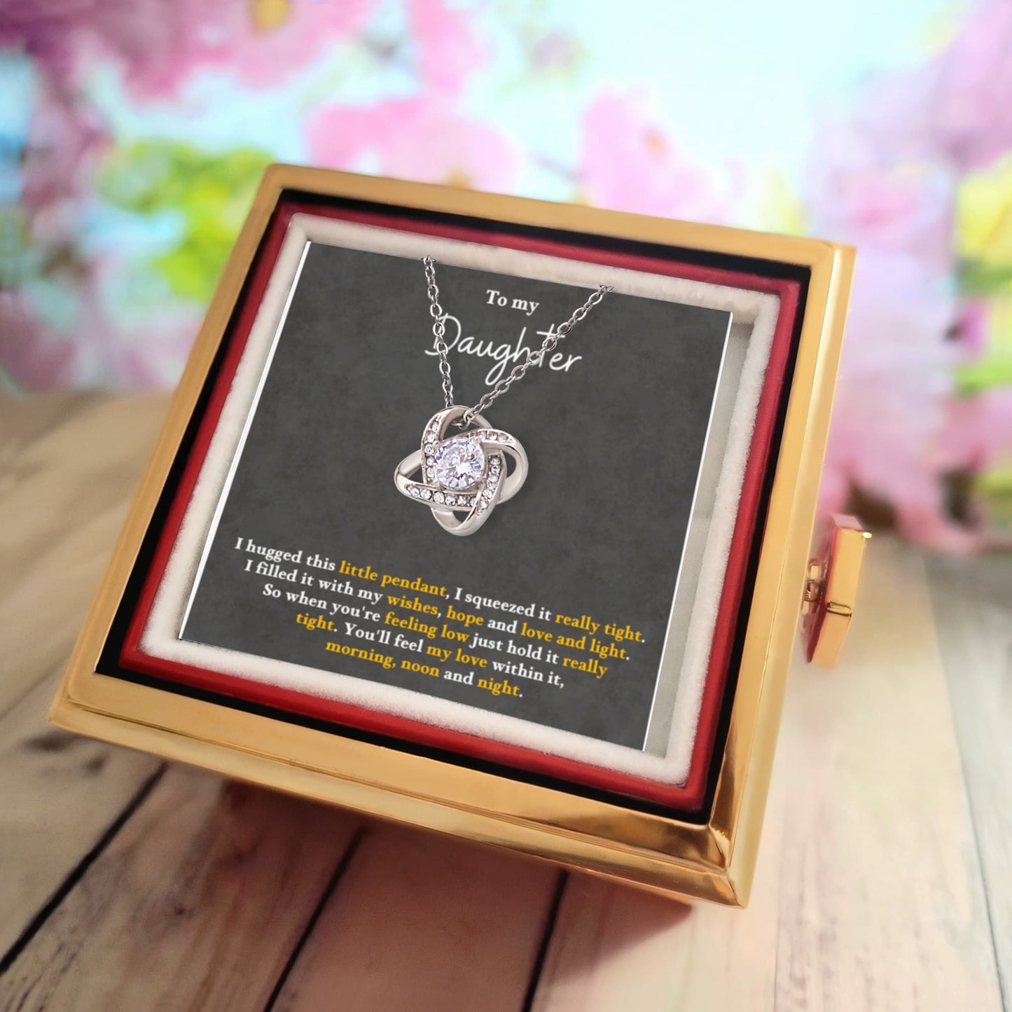 Daughter Rotating Rose Box  Love Knot Necklace