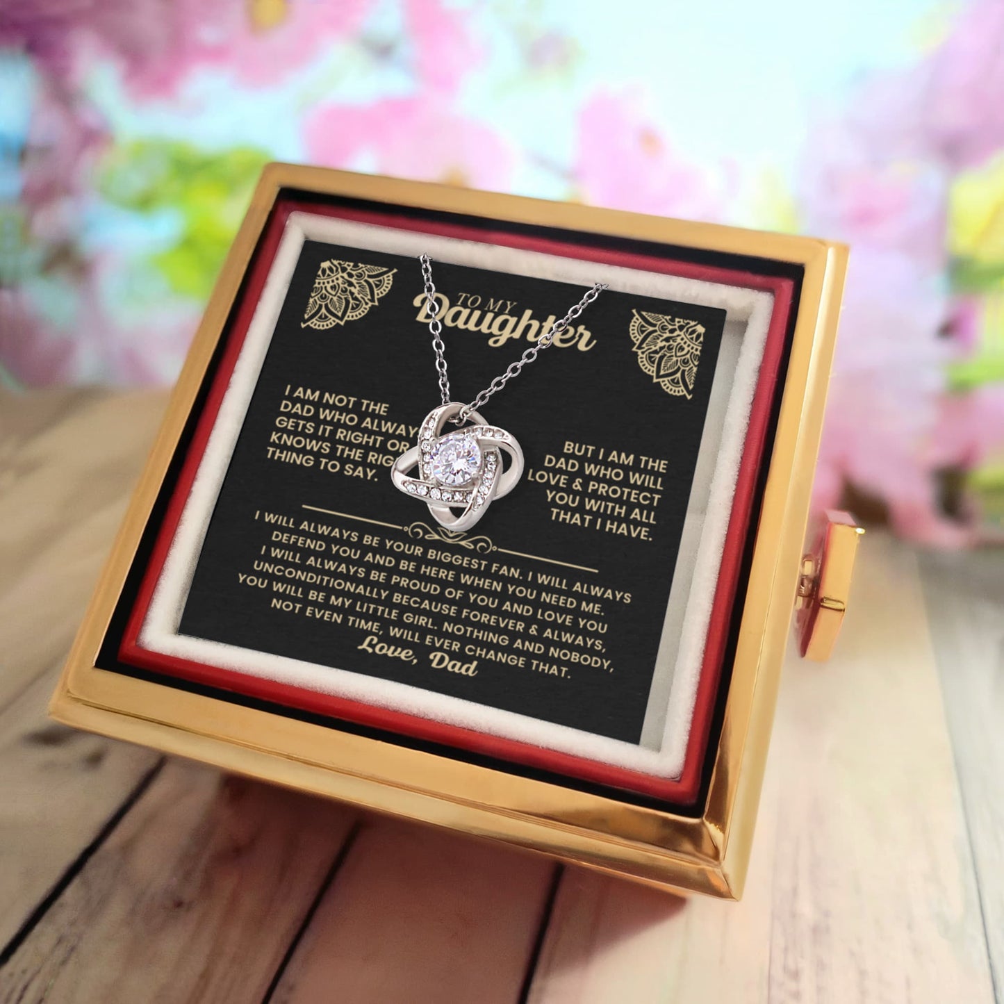 Daughter from Dad Rotating Rose Necklace Gift Set