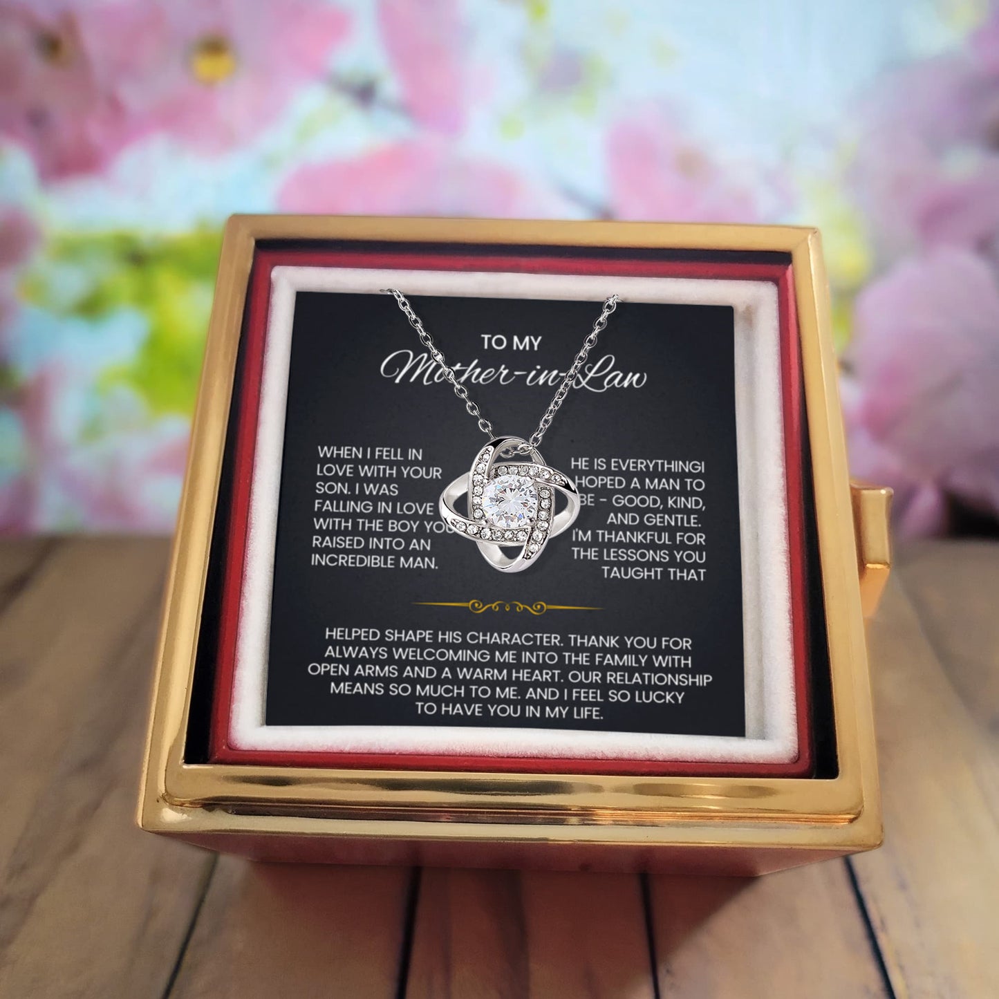 To My Mother in Law  necklace Rotating Rose Box