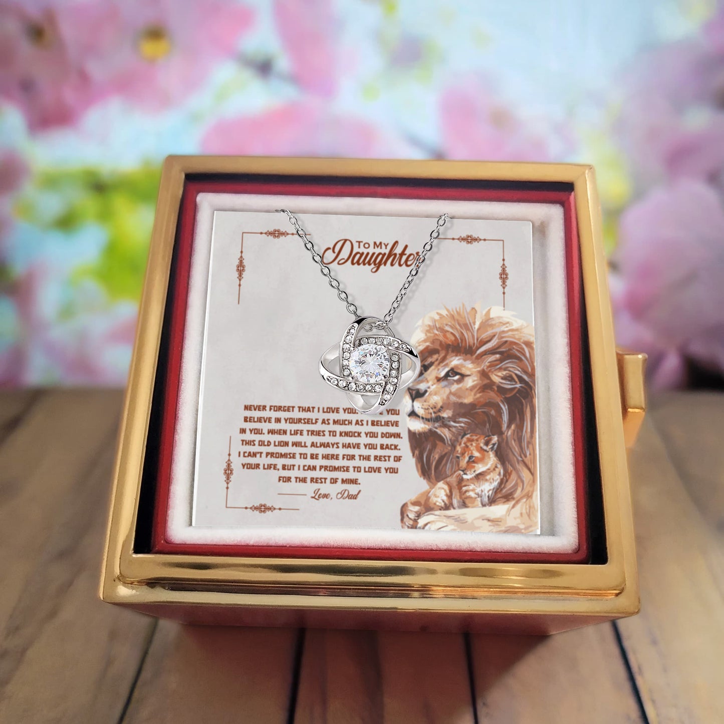 Daughter Rotating Rose Box  Love Knot Necklace