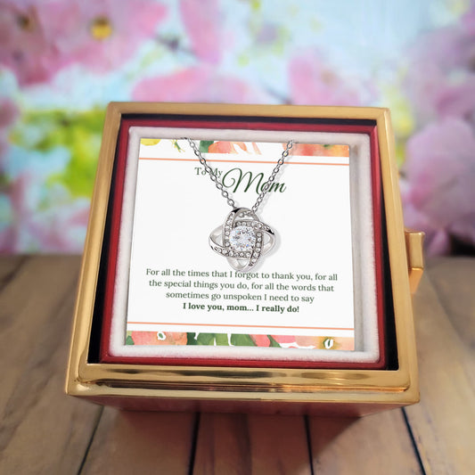 To My Mom Rotating Rose Box and Love Knot Necklace
