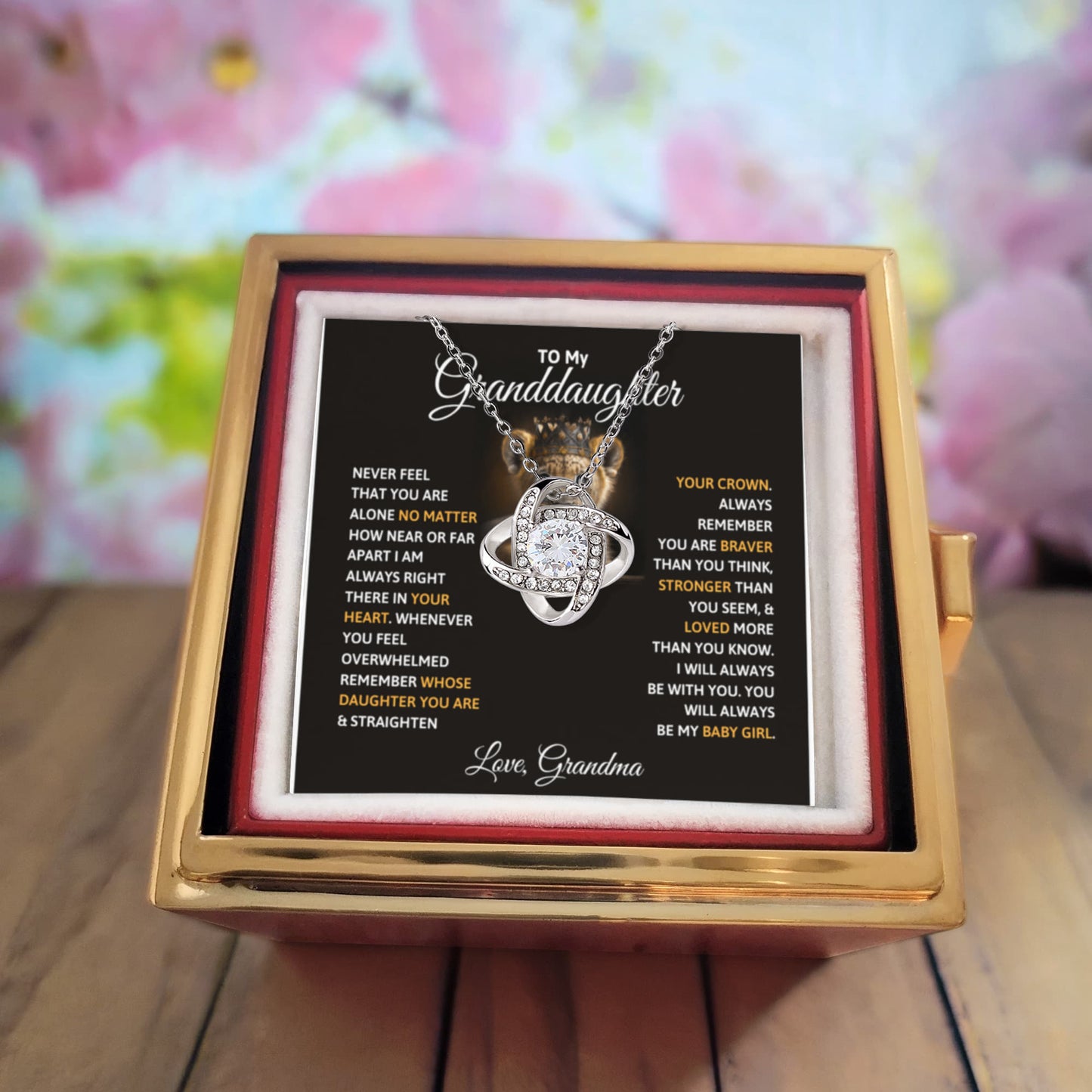 Granddaughter  Rotating Rose Box  Love Knot Necklace