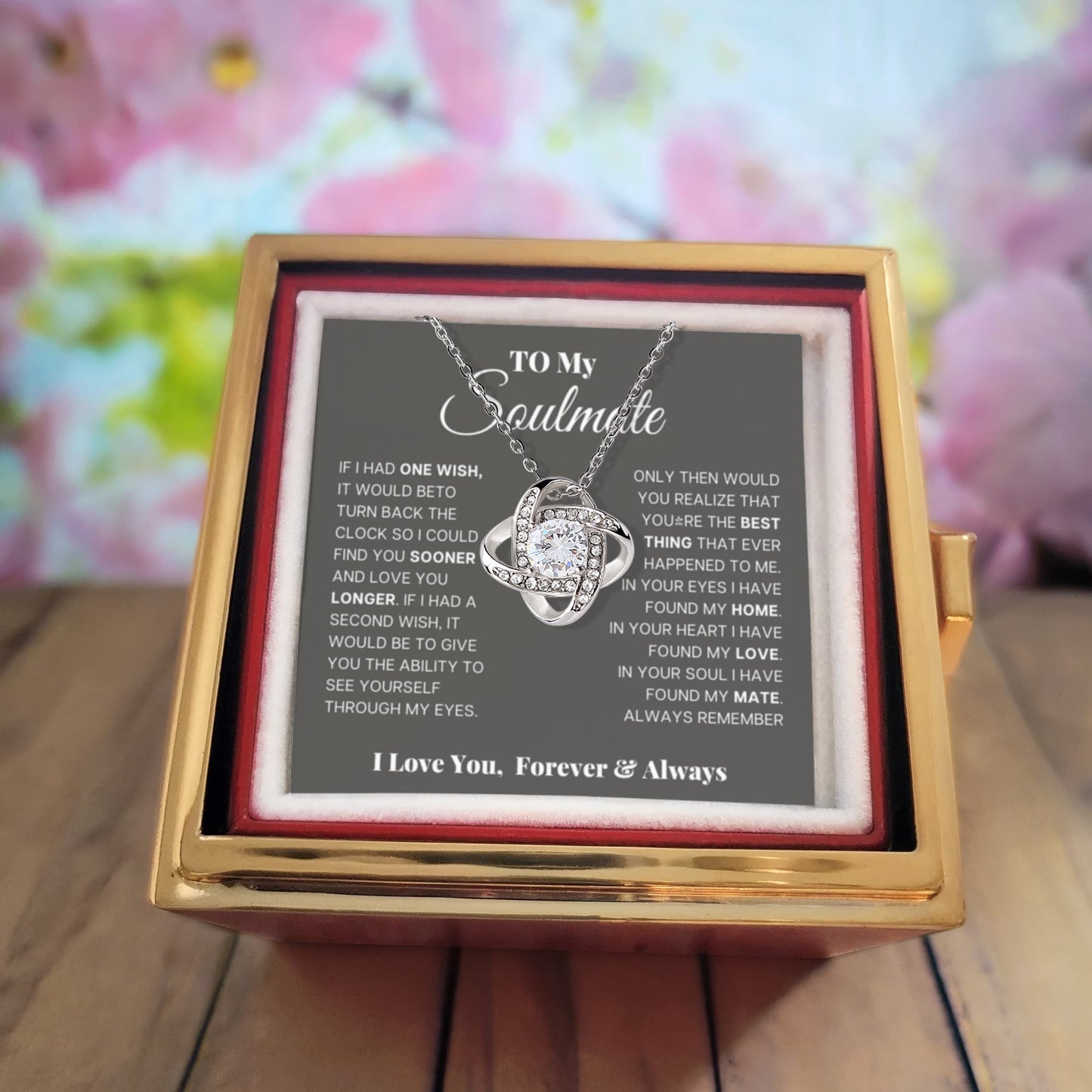 Soulmate Rotating Rose Box  Love Knot Necklace