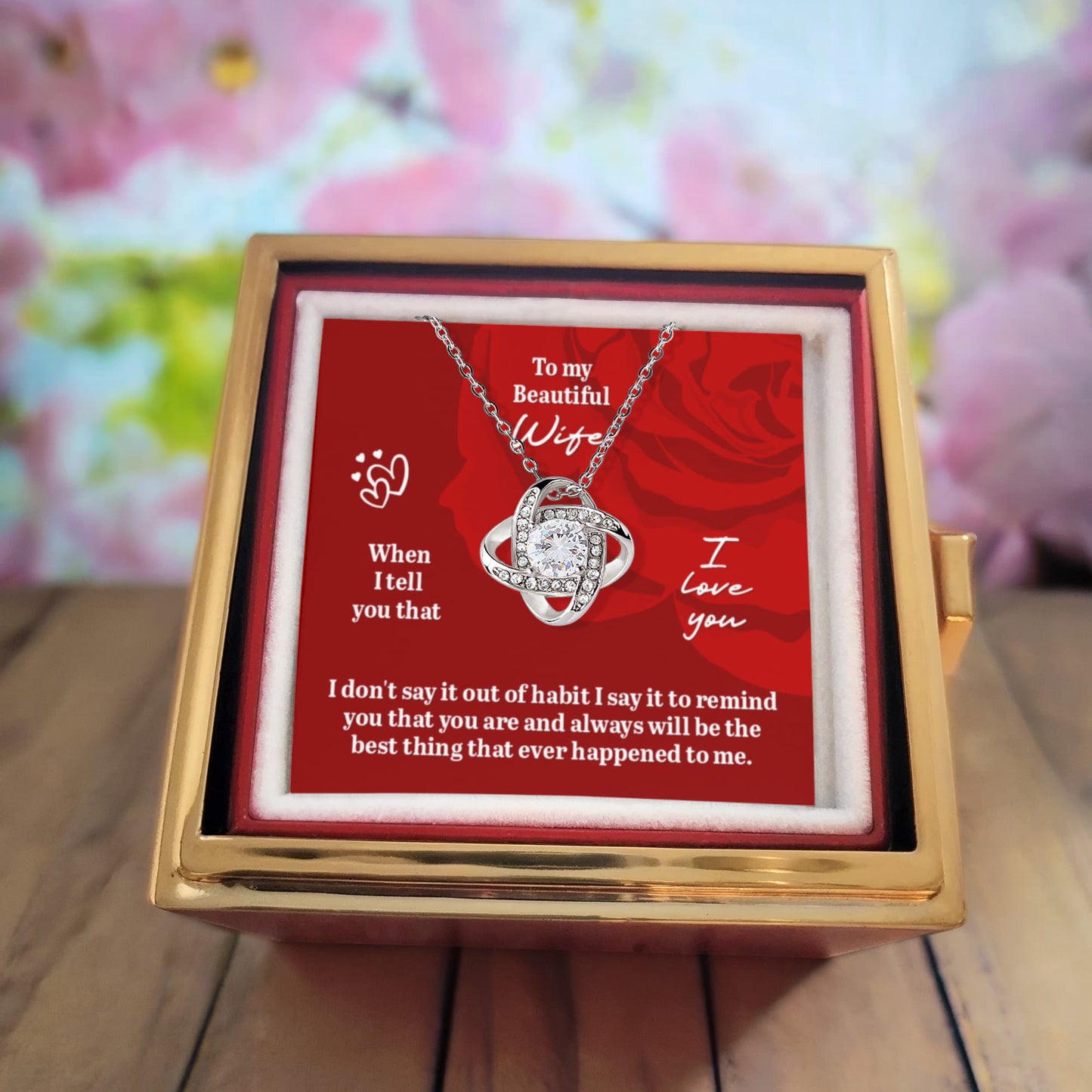 To My Wife Rotating Rose Box Necklace Set