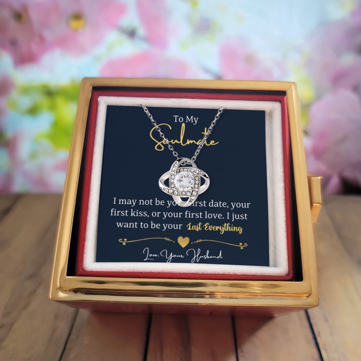 To My soulmate Rotating Rose Box  Love Knot Necklace