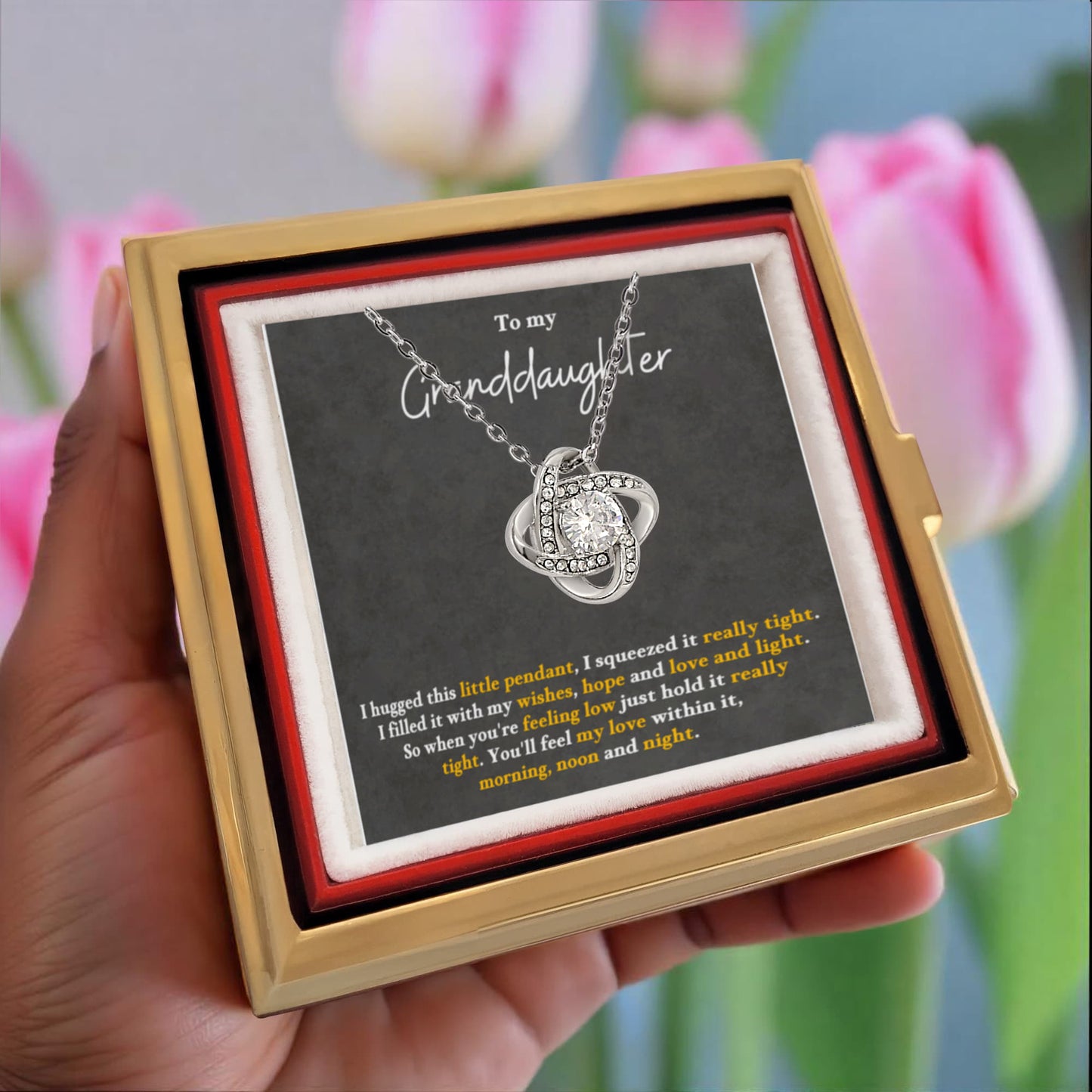 To My GranddaughterRotating Rose Box  Love Knot Necklace