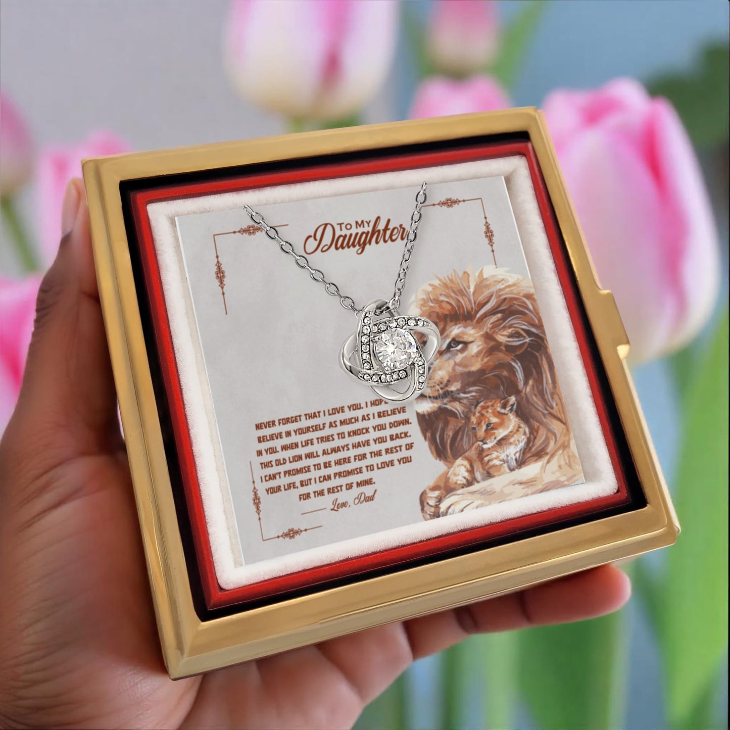 Daughter Rotating Rose Box  Love Knot Necklace