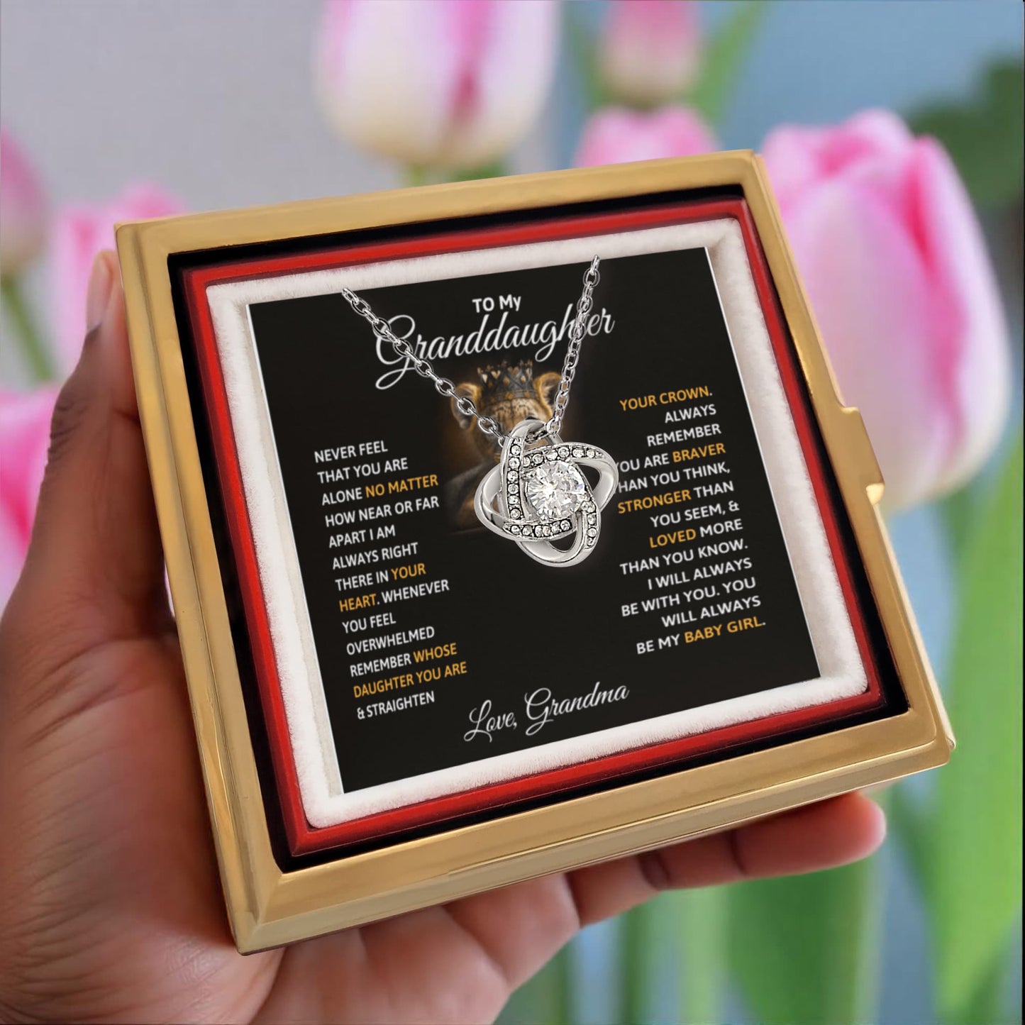 Granddaughter  Rotating Rose Box  Love Knot Necklace