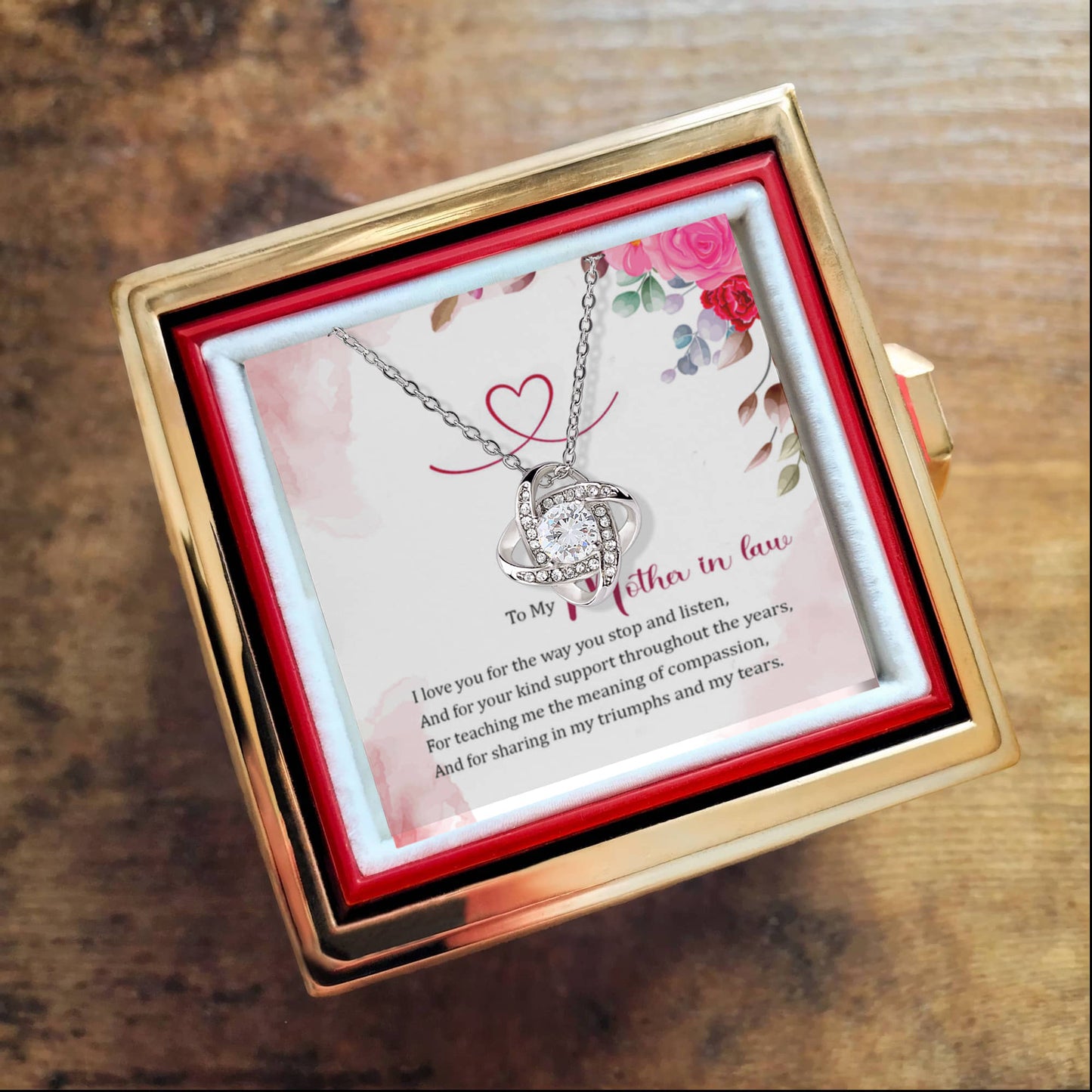 To my Mother in Law Rotating Rose Box and Love Knot Necklace