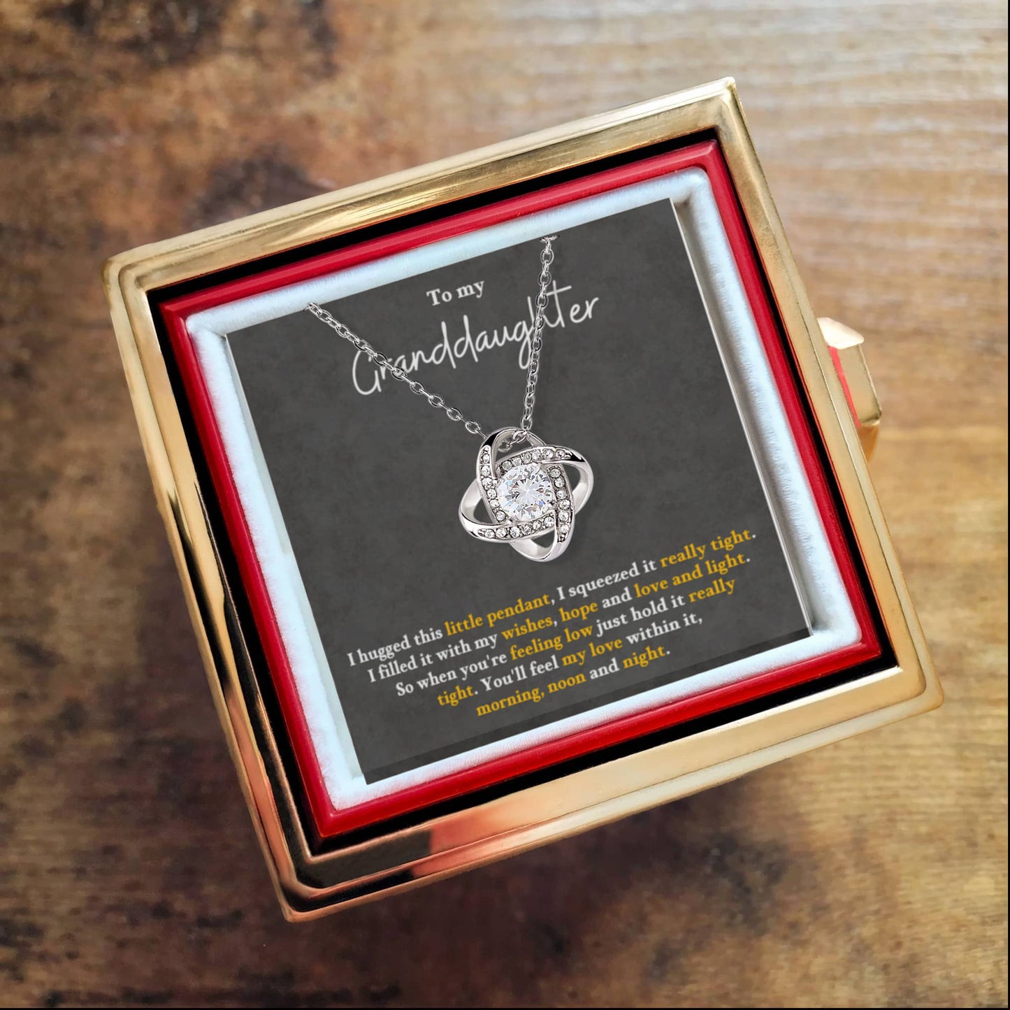 To My GranddaughterRotating Rose Box  Love Knot Necklace