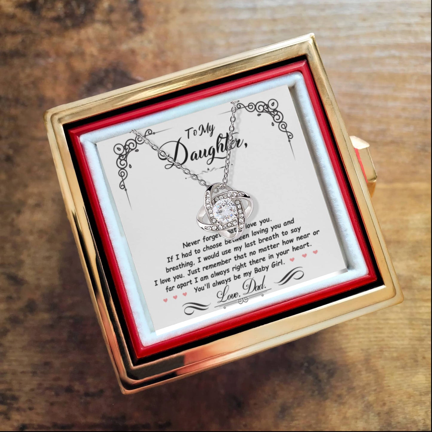 Daughter Rotating Rose Box  Love Knot Necklace