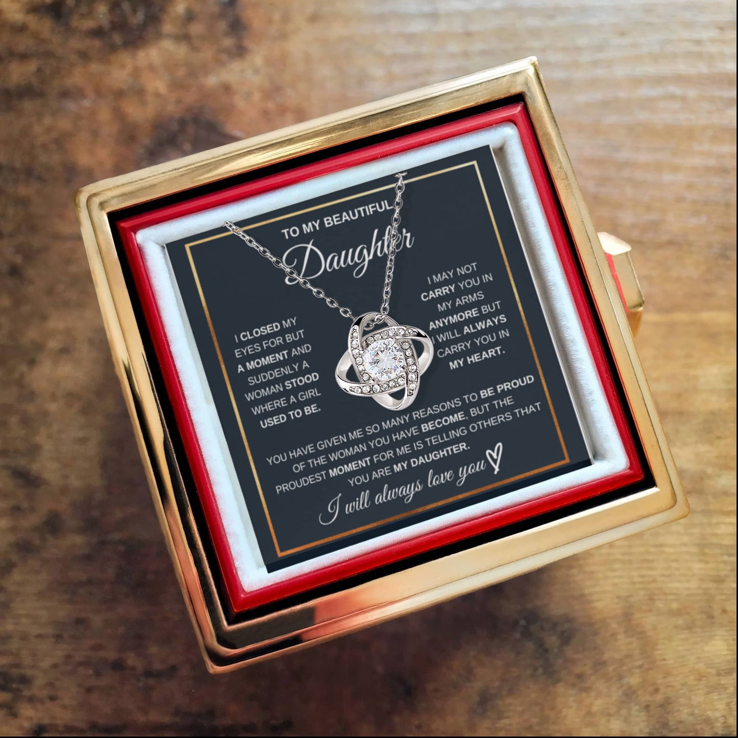 Daughter Rotating Rose Box  Love Knot Necklace