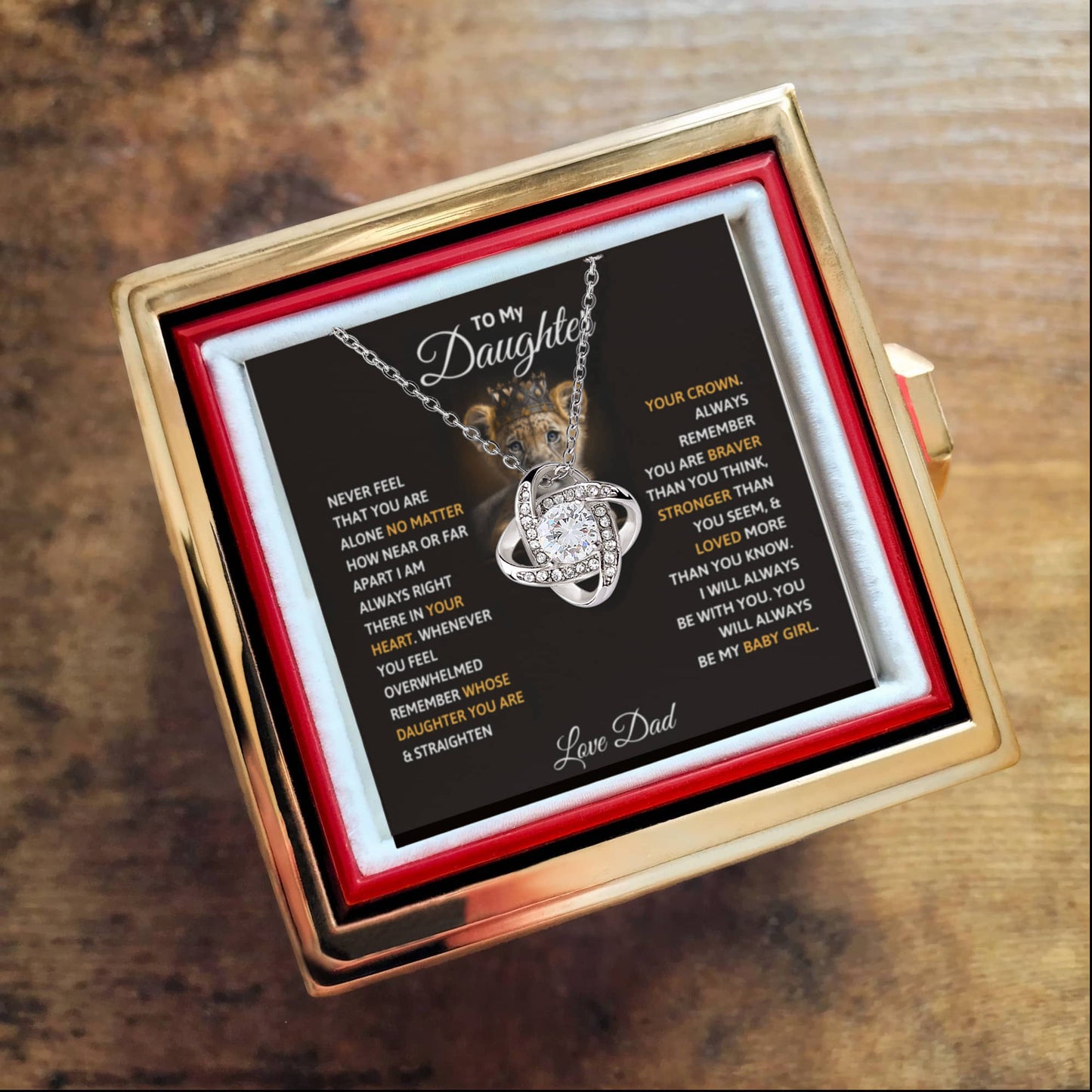 Daughter Rotating Rose Box  Love Knot Necklace