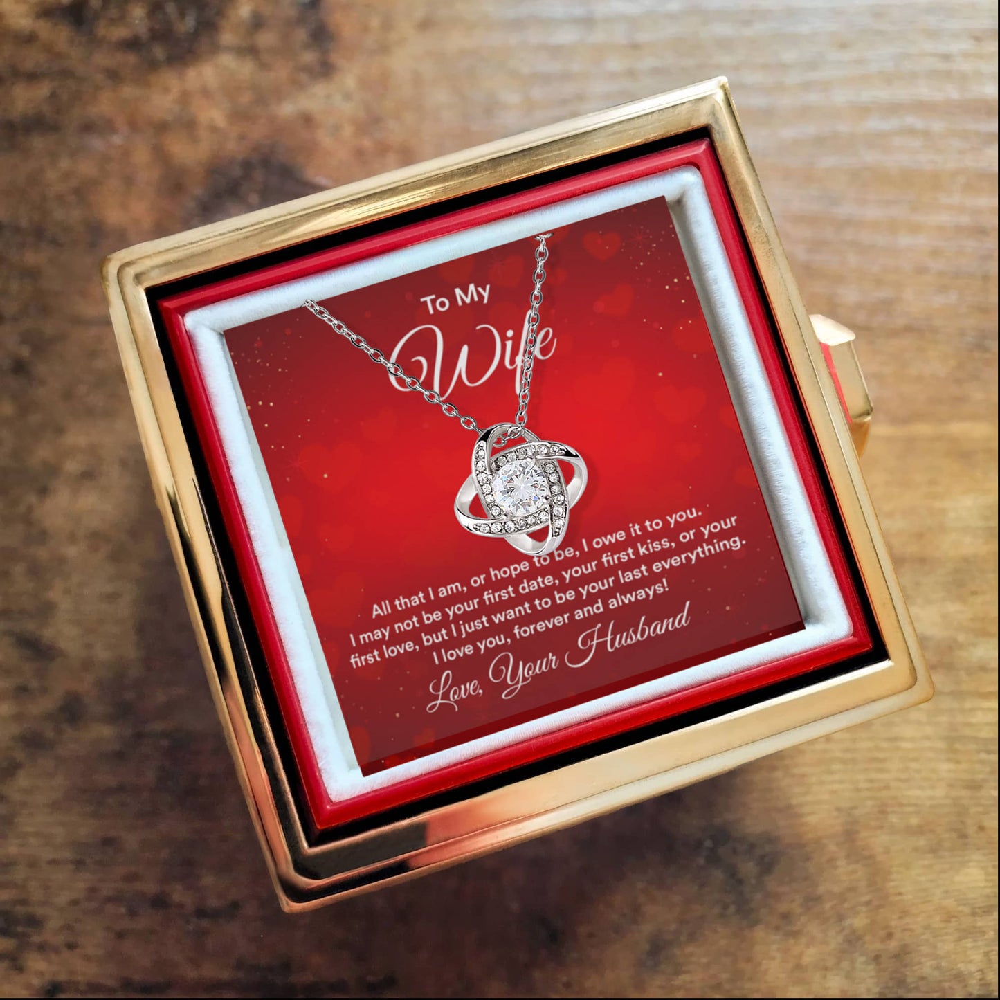 To my wife Rotating Rose Box and Love Knot Necklace