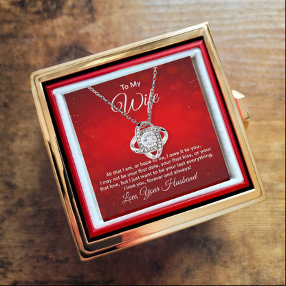 To my wife Rotating Rose Box and Love Knot Necklace