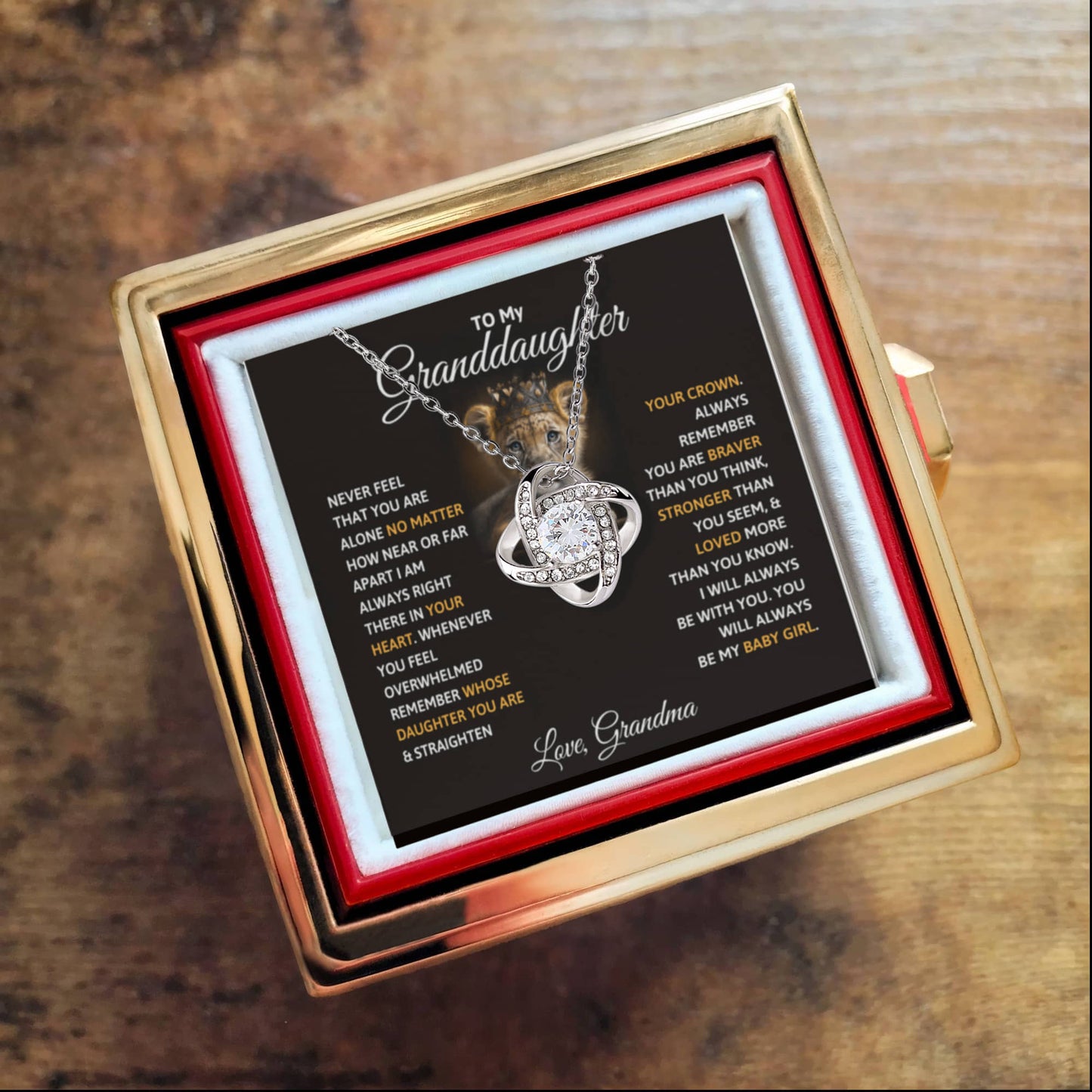 Granddaughter  Rotating Rose Box  Love Knot Necklace