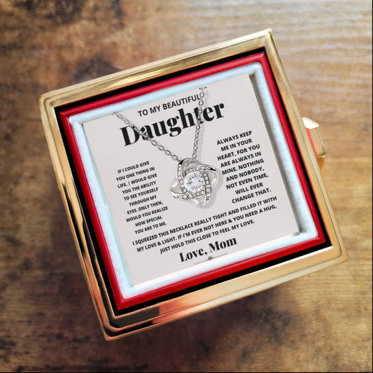 Daughter Rotating Rose Box  Love Knot Necklace