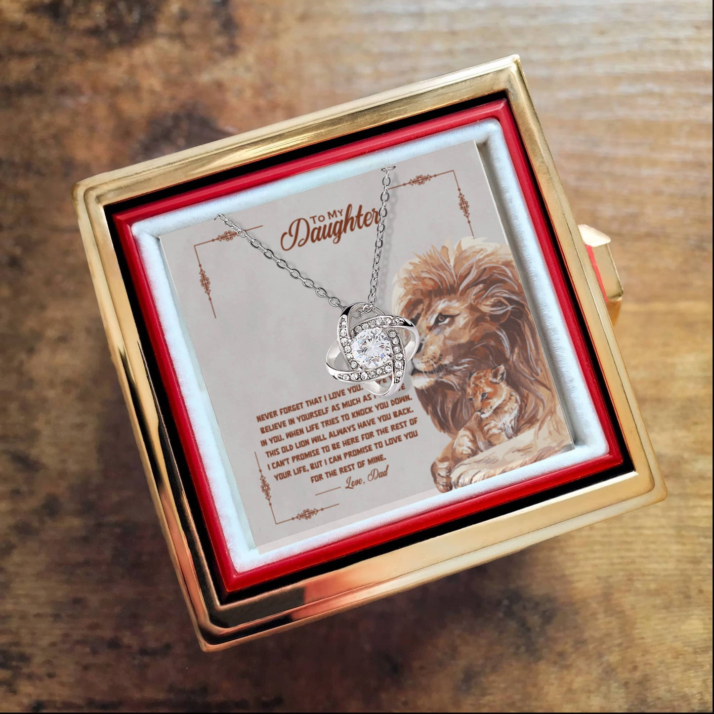 Daughter Rotating Rose Box  Love Knot Necklace