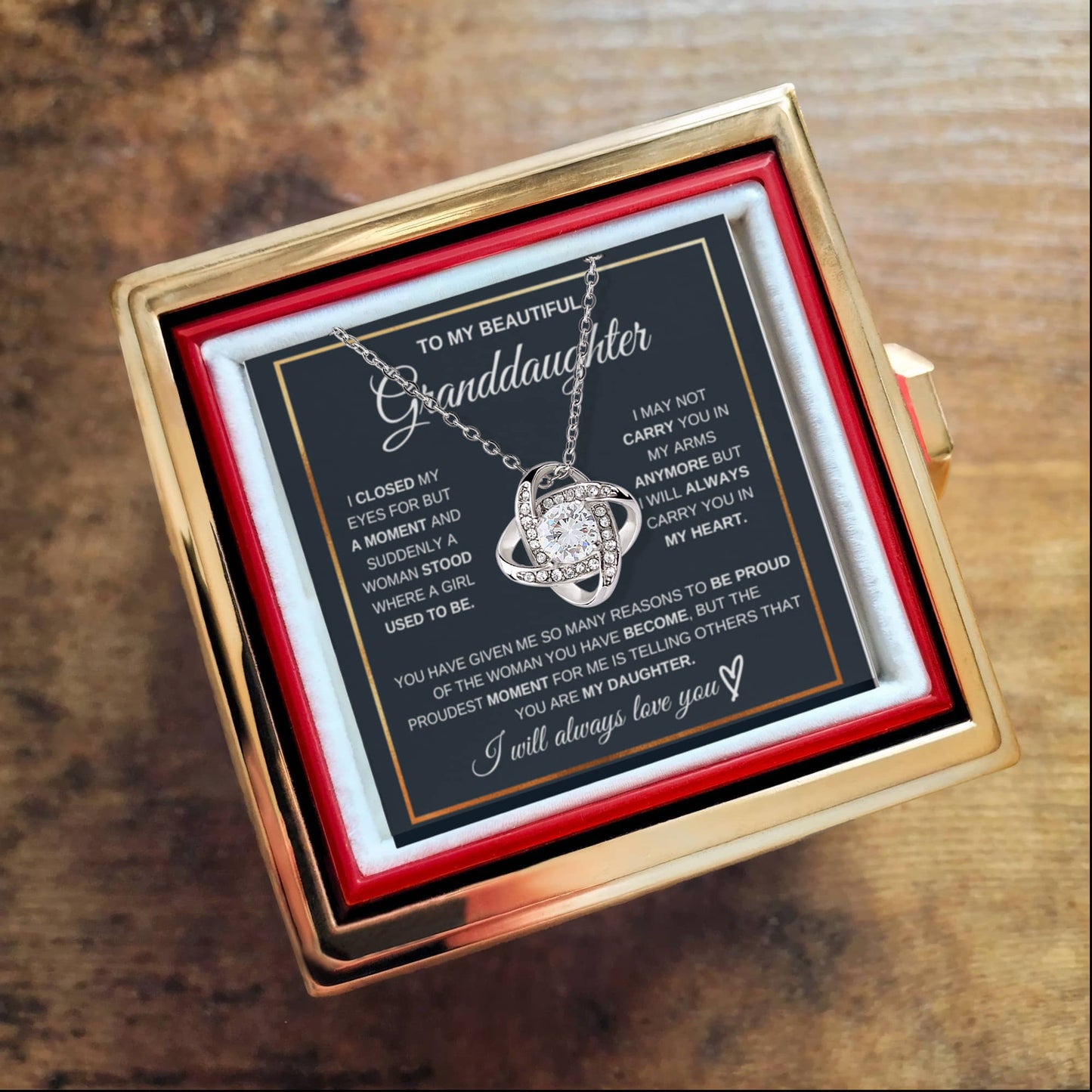 Granddaughter Rotating Rose Box  Love Knot Necklace