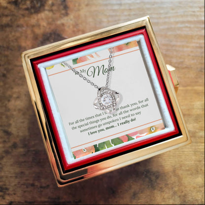 To My Mom Rotating Rose Box and Love Knot Necklace