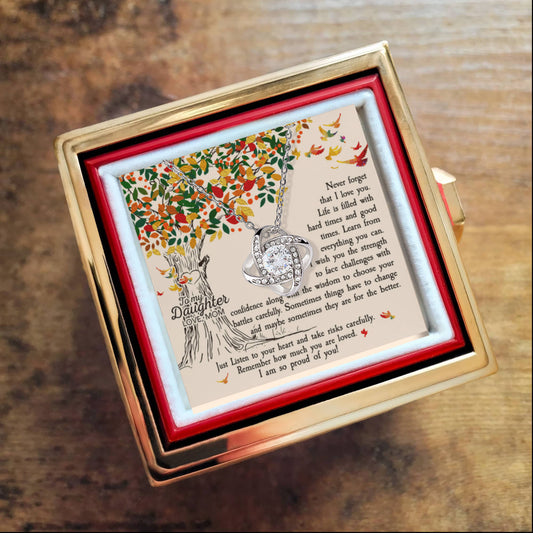 To My Daughter Rotating Rose Box with Love Knot Necklace
