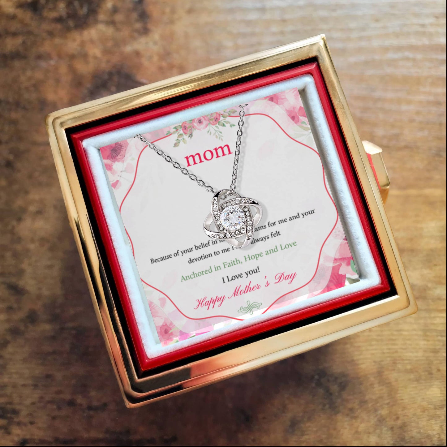 Mom Rotating Rose Box with Love Knot Necklace