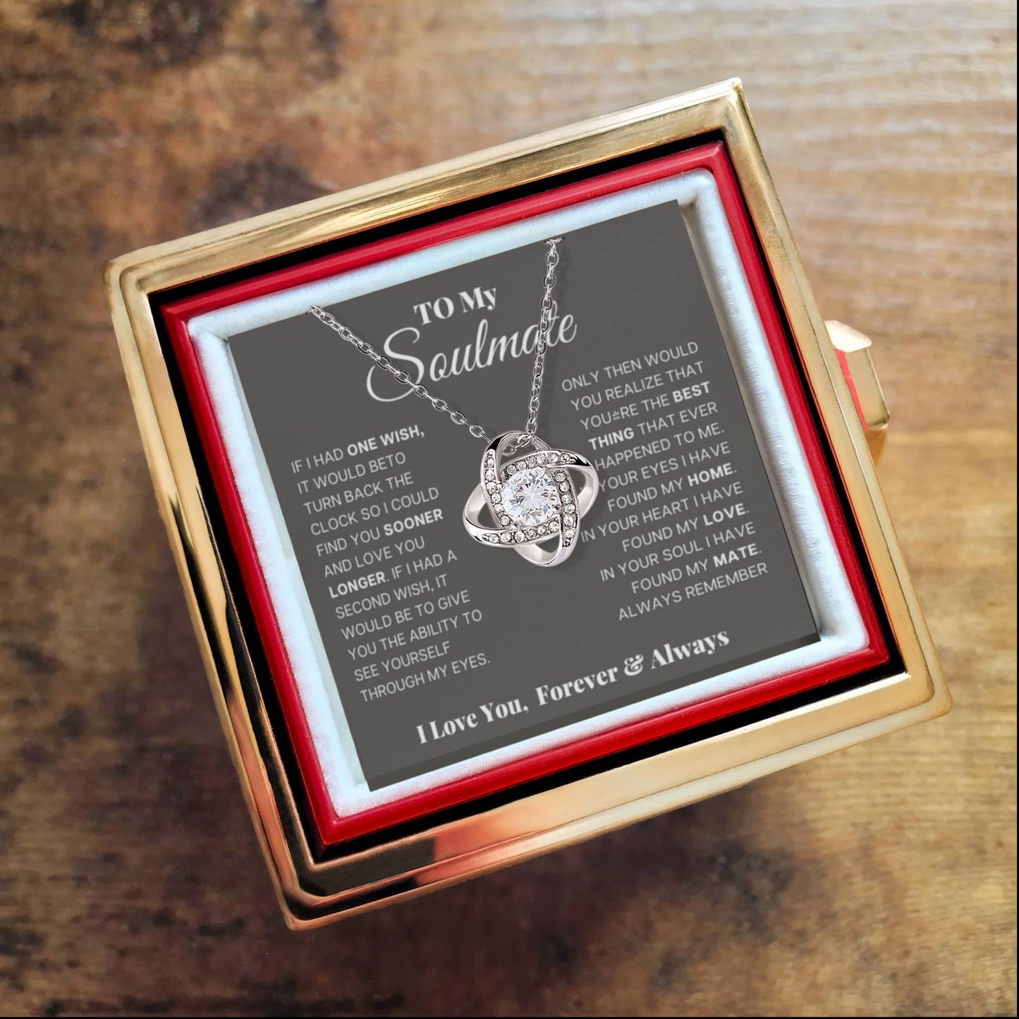 Soulmate Rotating Rose Box  Love Knot Necklace