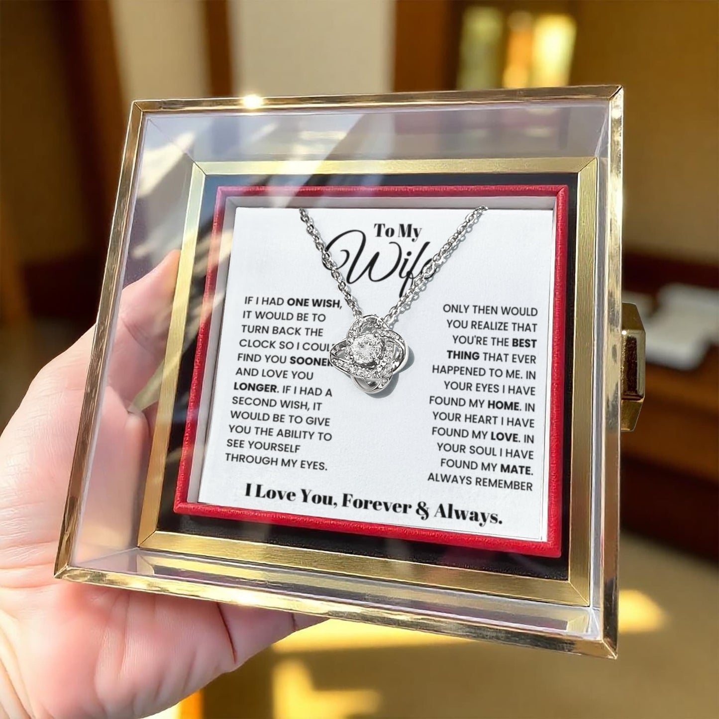 To My Wife Rotating Rose Box  Love Knot Necklace