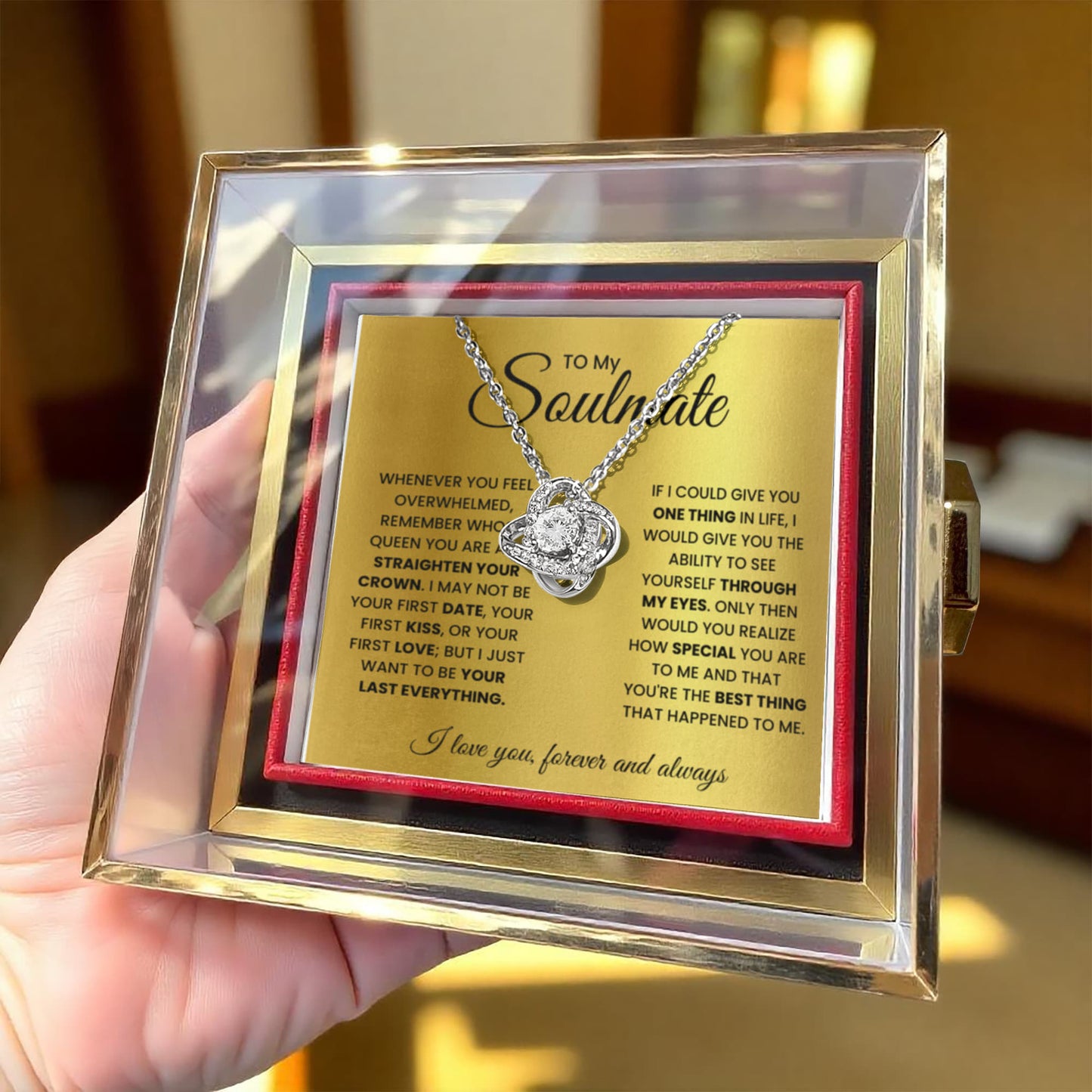 Soulmate Rotating Rose Box  Love Knot Necklace