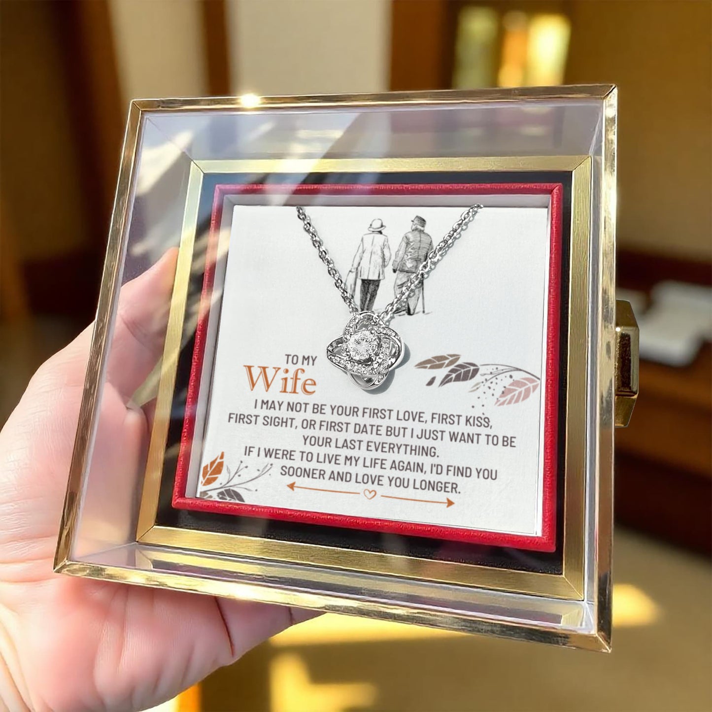 To My Wife Rotating Rose Box  Love Knot Necklace