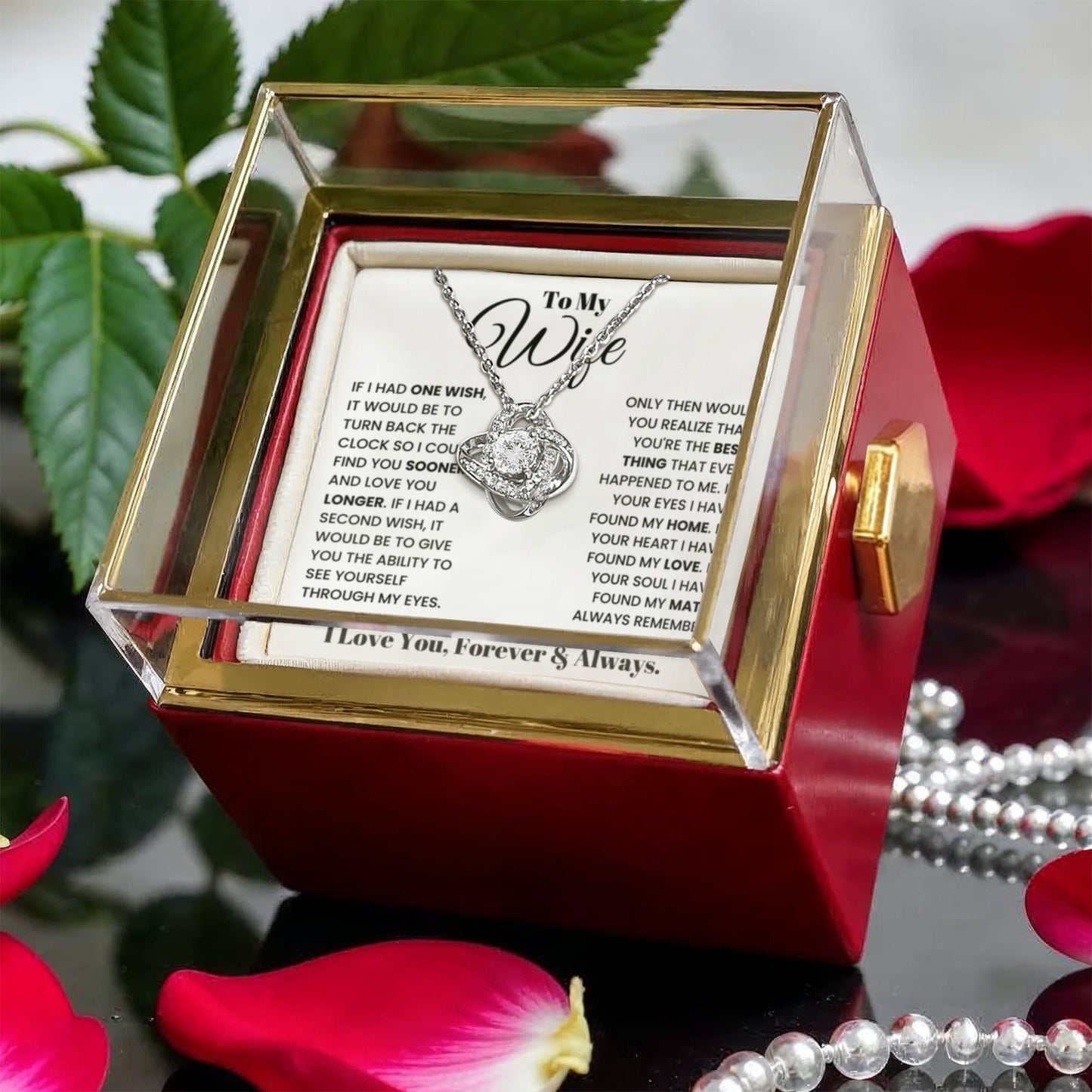 To My Wife Rotating Rose Box  Love Knot Necklace