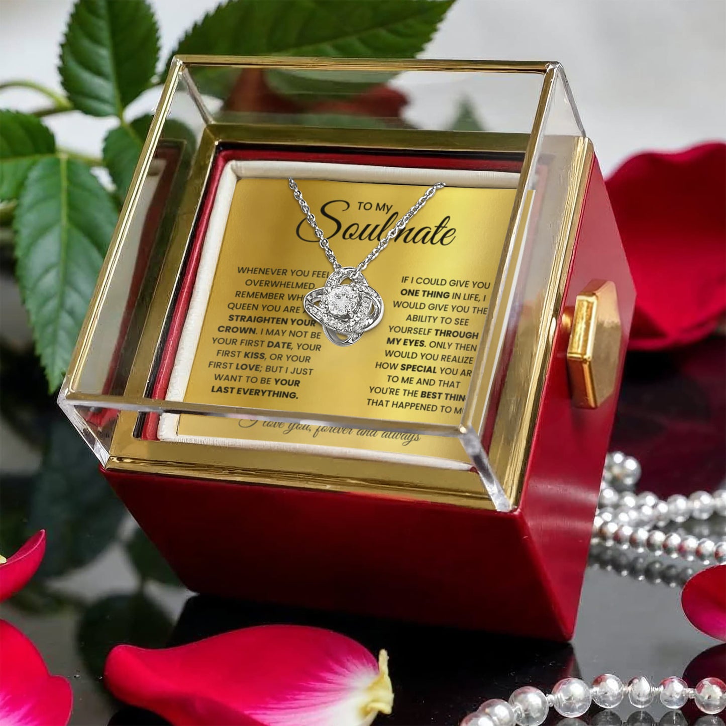 Soulmate Rotating Rose Box  Love Knot Necklace