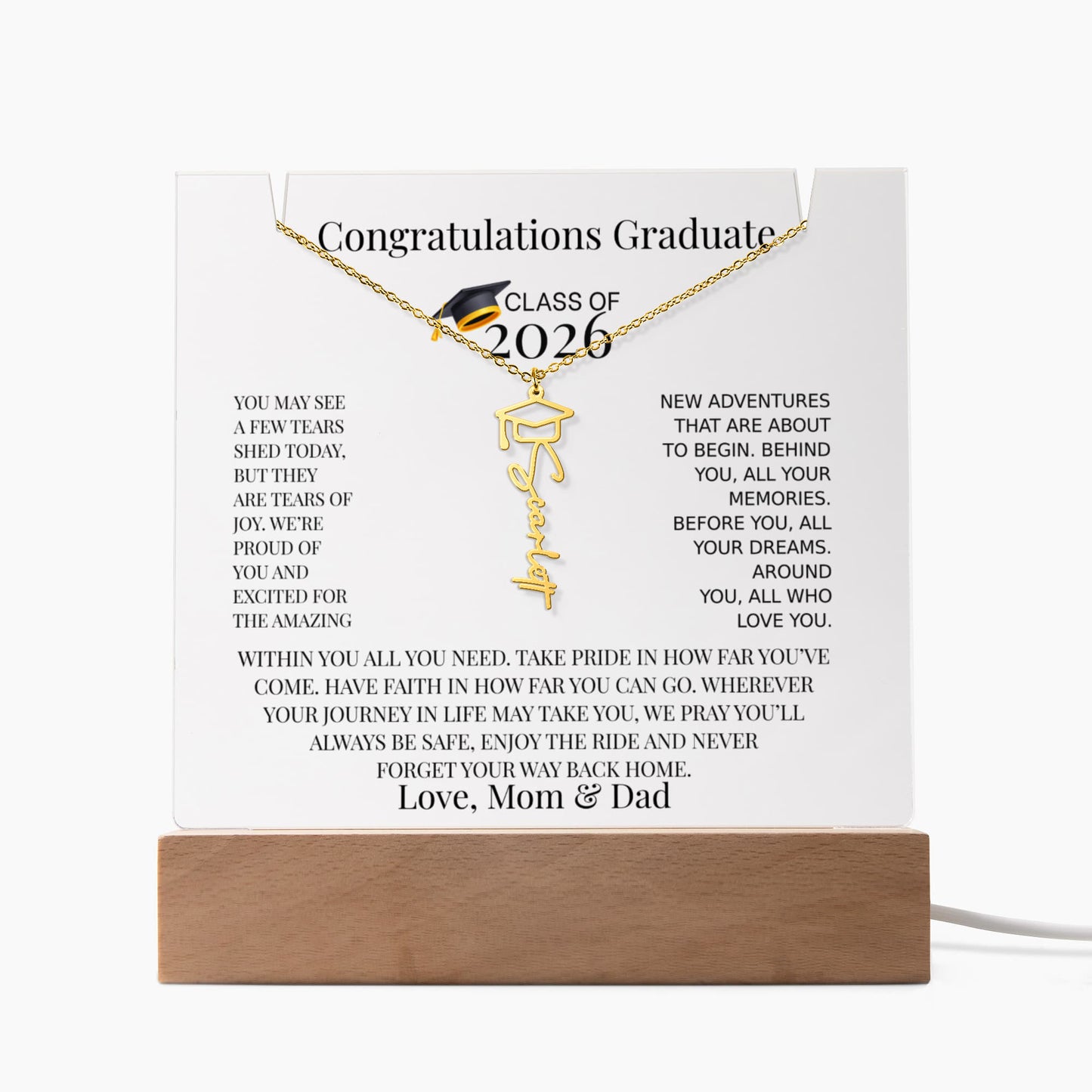Personalized Class of 2026 Graduation Necklace and Acrylic Gift Set