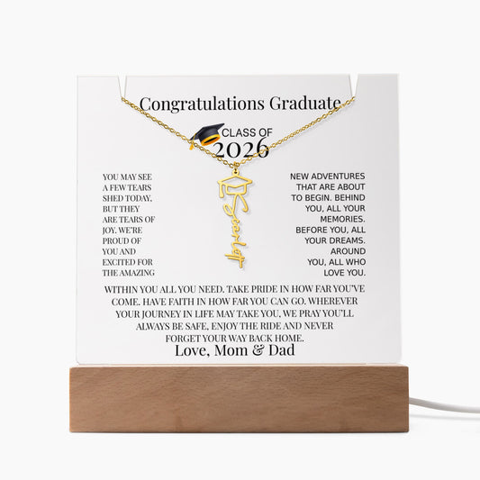 Personalized Class of 2026 Graduation Necklace and Acrylic Gift Set