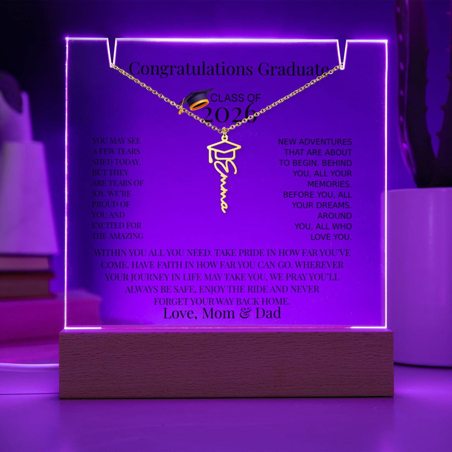 Personalized Class of 2026 Graduation Necklace and Acrylic Gift Set