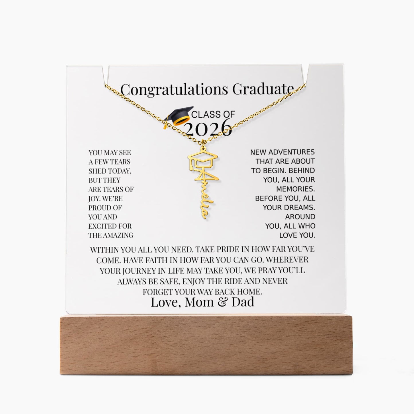 Personalized Class of 2026 Graduation Necklace and Acrylic Gift Set